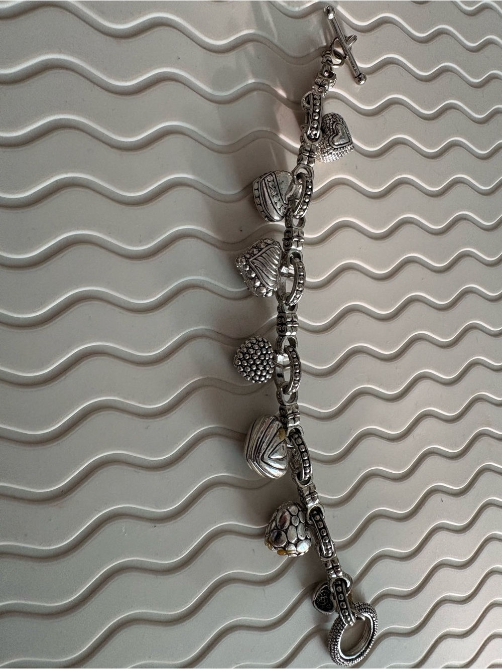 Women's Silver Heart Charm Bracelet with Decorative Beads